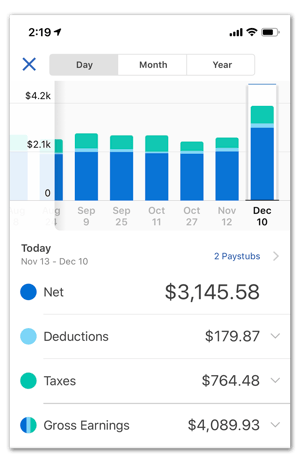 A screenshot from Namely's newest mobile paystubs design for iOS and Android