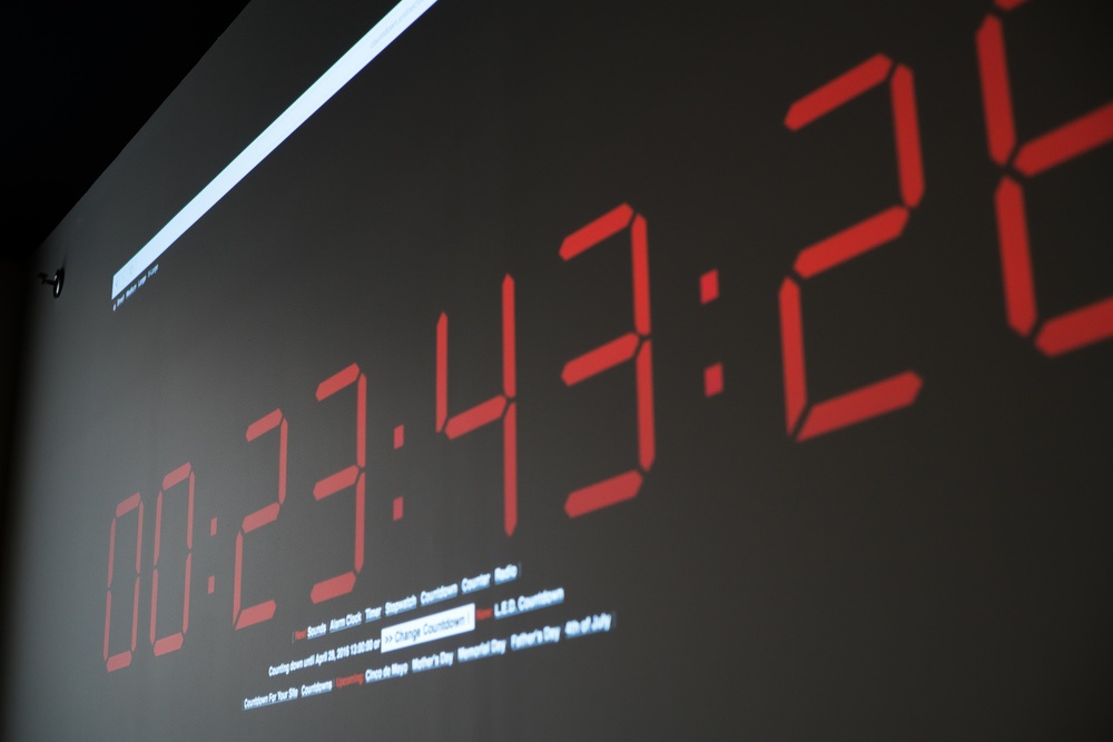 The hackathon countdown clock projected in the Namely kitchen. 